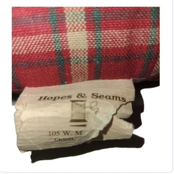 Vtg Primitive Christmas Red Plaid Handmade Gingerbread Throw Pillow Rustic Decor - Picture 3 of 9